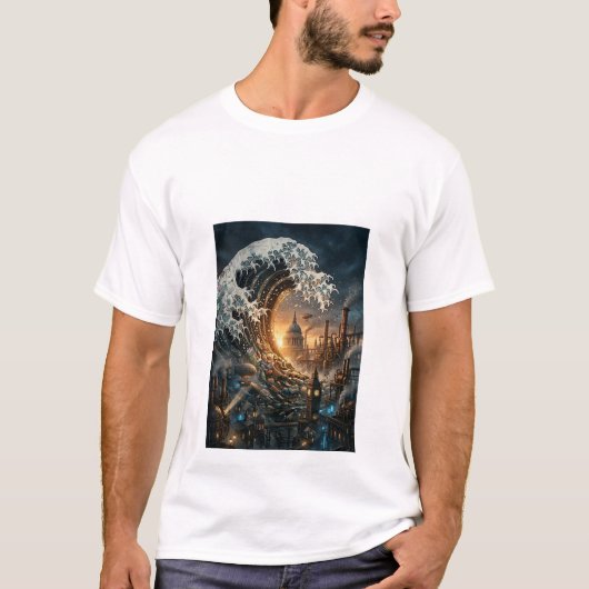 ゴミ都市アートの神奈川沖浪裏 - メンズTシャツ Tシャツ (正面)