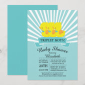 ゴムあひるの三つ子男の子ベビーシャワー招待状 招待状 (正面/裏面)