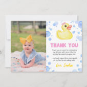 ゴムあひるの女の子の誕生日写真感謝カード サンキューカード (正面)