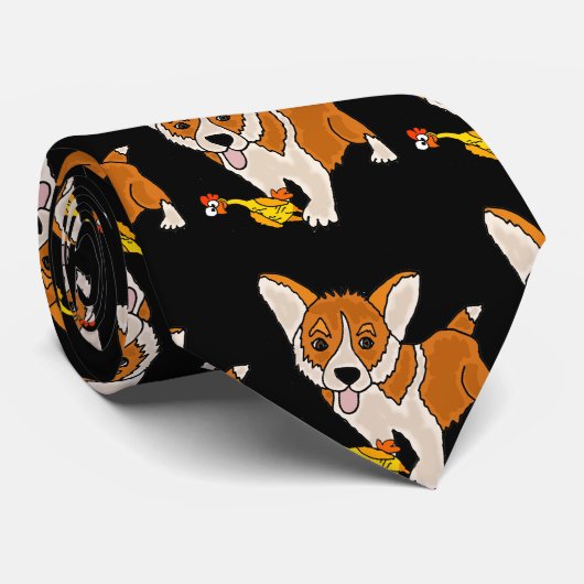 ゴムおもしろい鶏のウェルシュコーギー犬 ネクタイ (ロール)
