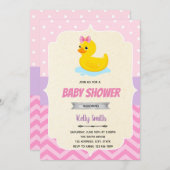 ゴムのあひるの女の子のシャワー招待状 招待状 (正面/裏面)