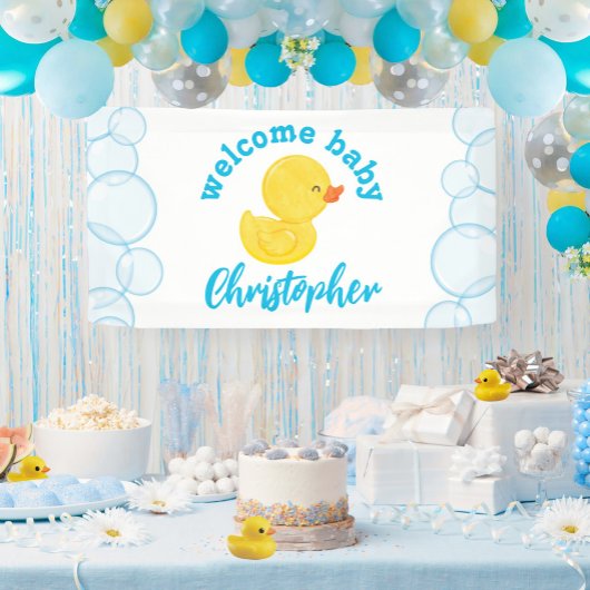 ゴムのあひるウェルカムベイビーネームハンギングビニールバナー 横断幕