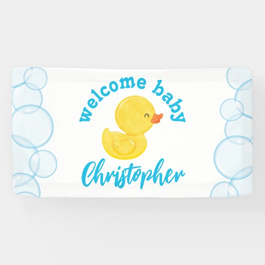ゴムのあひるウェルカムベイビーネームハンギングビニールバナー 横断幕 (横)