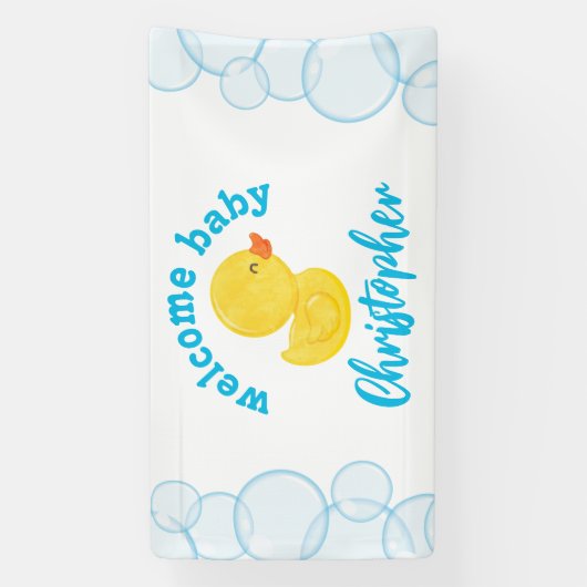 ゴムのあひるウェルカムベイビーネームハンギングビニールバナー 横断幕 (縦)