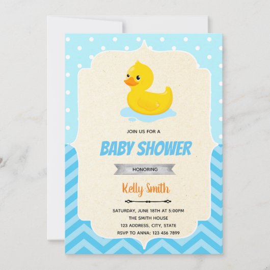 ゴムのあひる君のシャワー招待状 招待状 (正面)