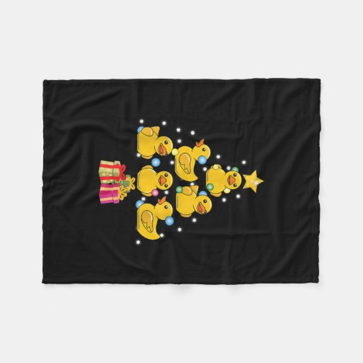 ゴムのアヒルのクリスマスツリー、アヒルのクッククリスマス フリースブランケット (正面(横))