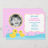 ゴムのダッキー 誕生日 写真 招待状 (正面/裏面)