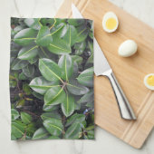 ゴムの木の葉パターン キッチンタオル (四つ折り)