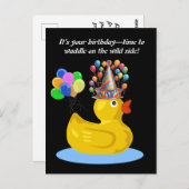 ゴムの黄色いアヒル お誕生日おめでとう　楽しくて風変わりな誕生日 ポストカード (正面/裏面)