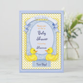 ゴムダッキー双子の男の子シャワー招待状 招待状 (スタンド正面)