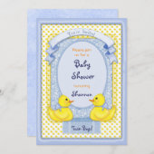 ゴムダッキー双子の男の子シャワー招待状 招待状 (正面/裏面)