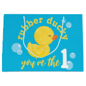 ゴムダッキー（アヒルちゃん）あなたはの1歳の誕生日 ラージペーパーバッグ (正面)