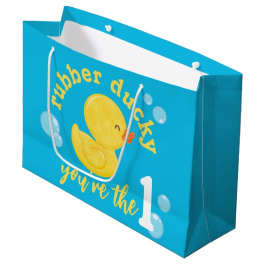 ゴムダッキー（アヒルちゃん）あなたはの1歳の誕生日 ラージペーパーバッグ (正面アングル)