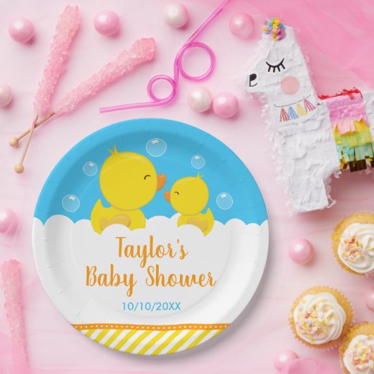 ゴムダッキー(アヒルちゃん)イエローとブルーベビーシャワー ペーパープレート (パーティー)