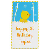 ゴムダッキー(アヒルちゃん)イエローアンドブルーハッピーバースデー スモールペーパーバッグ (正面)