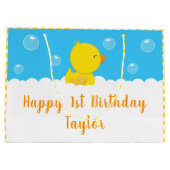 ゴムダッキー（アヒルちゃん）イエローアンドブルーハッピーバースデー ラージペーパーバッグ (裏面)