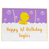 ゴムダッキー(アヒルちゃん)イエローパープルハッピーバースデー ラージペーパーバッグ (裏面)