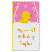 ゴムダッキー（アヒルちゃん）イエローピンクハッピーバースデー スモールペーパーバッグ (裏面)