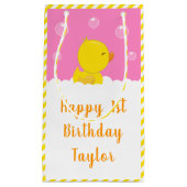 ゴムダッキー（アヒルちゃん）イエローピンクハッピーバースデー スモールペーパーバッグ (正面)