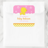 ゴムダッキー（アヒルちゃん）イエローピンクベビーライブラリ蔵書票 スクエアシール (バッグ)