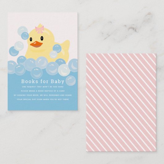 ゴムダッキー（アヒルちゃん）ガールピンク赤ちゃんシャワー予約リクエスト エンクロージャーカード (正面/裏面)