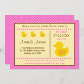 ゴムダッキー（アヒルちゃん）ガールベビーシャワー招待状 招待状 (正面/裏面)