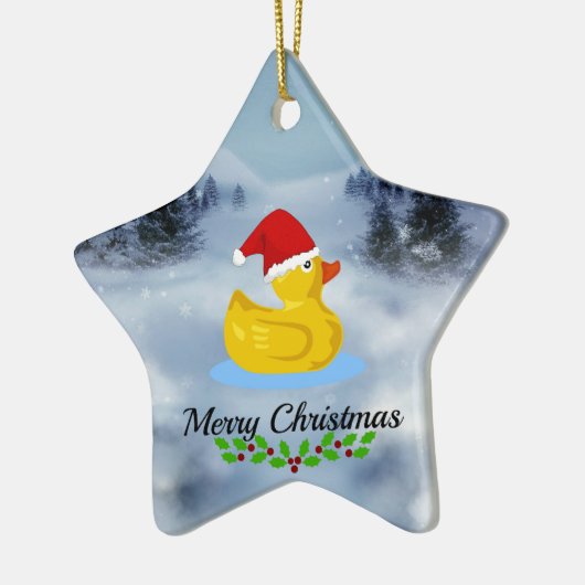 ゴムダッキー(アヒルちゃん)クリスマス(柊付き) セラミックオーナメント (左)
