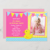 ゴムダッキー(アヒルちゃん)ダックフォトバースデーパーティ招待状 招待状 (正面/裏面)