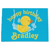 ゴムダッキー（アヒルちゃん）パーソナライズされた誕生日 ラージペーパーバッグ (正面)