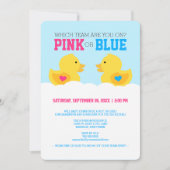 ゴムダッキー(アヒルちゃん)ピンクまたは青の性別の表示パーティー 招待状 (正面)