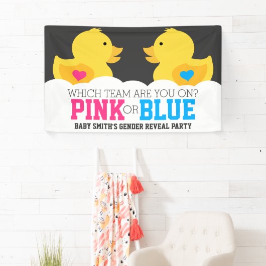 ゴムダッキー(アヒルちゃん)ピンクまたは青の性別の表示パーティー 横断幕 (インサイチュ)