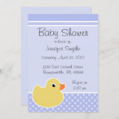 ゴムダッキー（アヒルちゃん）ブルーベビーシャワー招待状 招待状 (正面/裏面)