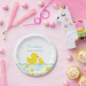 ゴムダッキー（アヒルちゃん）ブルー&イエローベビーシャワー ペーパープレート (パーティー)