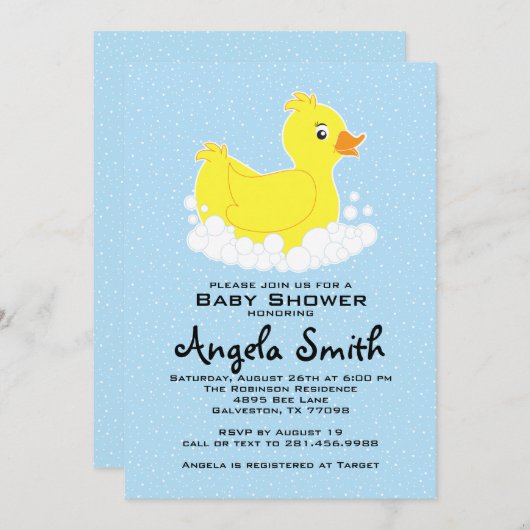 ゴムダッキー(アヒルちゃん)ベビーシャワー招待状 招待状 (正面/裏面)