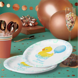 ゴムダッキー（アヒルちゃん）ボーイファースト誕生日紙プレート ペーパープレート
