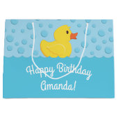 ゴムダッキー（アヒルちゃん）第1誕生日パーティーキッズベビー ラージペーパーバッグ (正面)