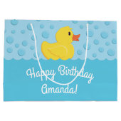 ゴムダッキー（アヒルちゃん）第1誕生日パーティーキッズベビー ラージペーパーバッグ (裏面)