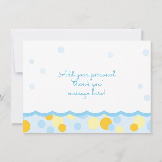 ゴムダッキー（アヒルちゃん）赤ちゃんシャワーありがとう青と黄色 サンキューカード (裏面)