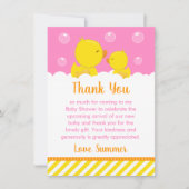 ゴムダッキー（アヒルちゃん）赤ちゃんシャワーイエローとピンク サンキューカード (正面)