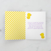 ゴムダッキー（アヒルちゃん）赤ちゃんシャワー黄色と紫 サンキューカード (内部)