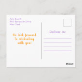 ゴムダッキー(アヒルちゃん)赤ちゃんシャワー黄色と紫 ポストカード (裏面)