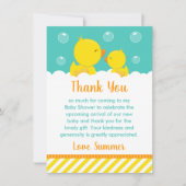 ゴムダッキー(アヒルちゃん)赤ちゃんシャワー黄色と緑 サンキューカード (正面)