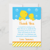 ゴムダッキー(アヒルちゃん)赤ちゃんシャワー黄色と青 サンキューカード (正面)