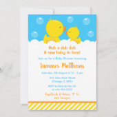 ゴムダッキー(アヒルちゃん)赤ちゃんシャワー黄色と青 招待状 (正面)