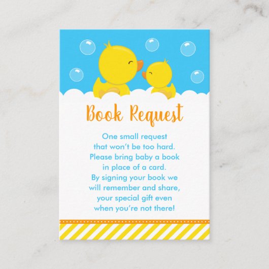 ゴムダッキー(アヒルちゃん)黄および青のブックリクエスト エンクロージャーカード (正面)