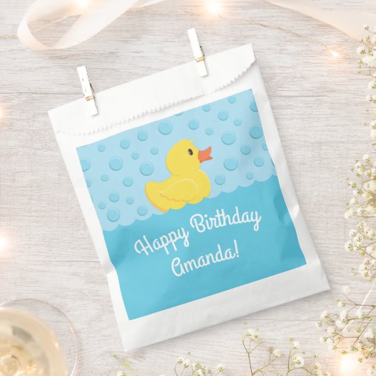 ゴムダッキー（アヒルちゃん）1st誕生日パーティーキッズベビー フェイバーバッグ (クリップ留めされた状態)