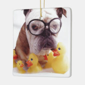 **ゴムダック付きブルドッグ**クリマスオーナメント セラミックオーナメント (左)