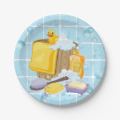 ゴムモダンダッキー(アヒルちゃん)バブル赤ちゃんシャワー ペーパープレート (正面)