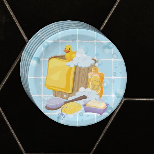 ゴムモダンダッキー(アヒルちゃん)バブル赤ちゃんシャワー ペーパープレート