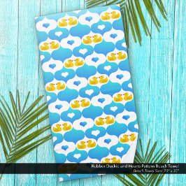 ゴム製のアヒルとハートイエローとブルー ビーチタオル